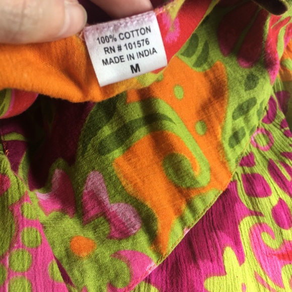 Vintage 90s Mumu 70s Dress Tropical Print Cotton - Picture 7 of 8
